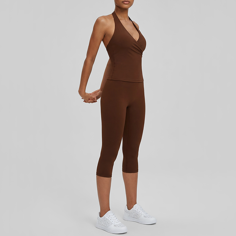 Wholesale V-neck halter top + high-waisted cropped pants set