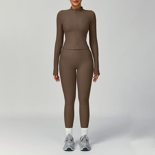 Giacca con cerniera piena a manica lunga + leggings a vita alta