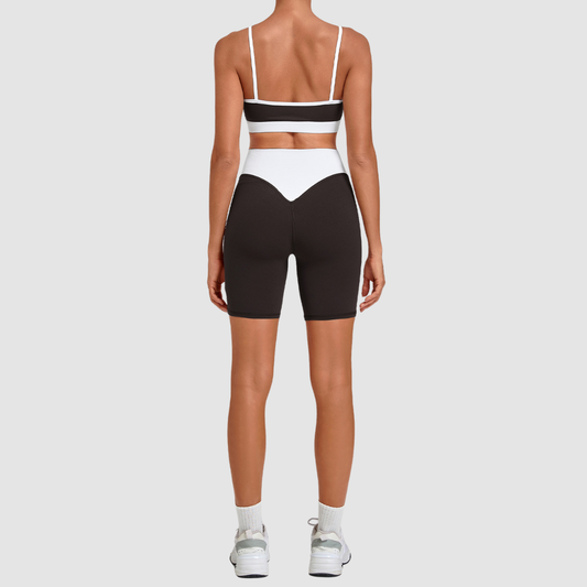 Wholesale Women’s Contrast Strap Sports Bra & High-Waist Biker Shorts Yoga Set