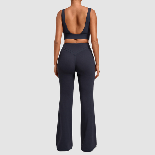 Wholesale Women's Naked-Feel Sports Bra + Flare Pants Set – Moisture-Wicking Yoga Fitness Activewear