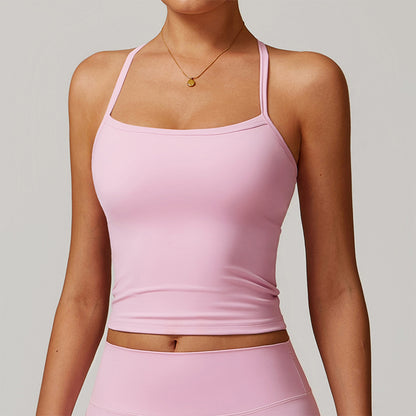 Brushed cross back and thin straps yoga tank top