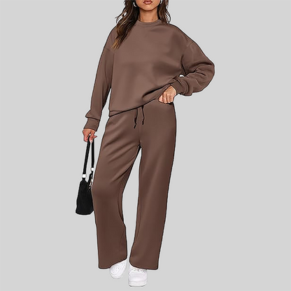 Wholesale Women's Long Sleeve Knit Sweatshirt & Wide-Leg Pants Set