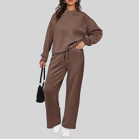 Wholesale Women's Long Sleeve Knit Sweatshirt & Wide-Leg Pants Set
