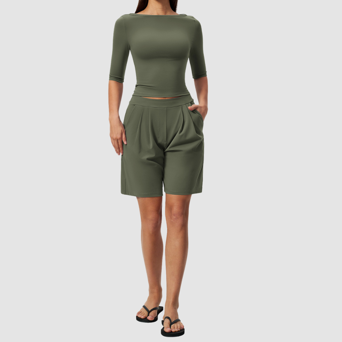 Wholesale Women’s Mid-Sleeve Top & Shorts Yoga Set