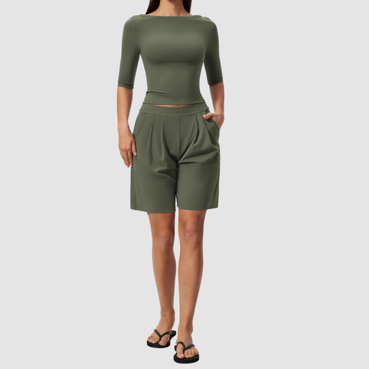Wholesale Women’s Mid-Sleeve Top & Shorts Yoga Set