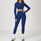 Round-neck long-sleeve high-waist fitted top+HIGH WAIST LEGGINGS 2-PIECE SET