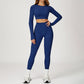 Round-neck long-sleeve high-waist fitted top+HIGH WAIST LEGGINGS 2-PIECE SET