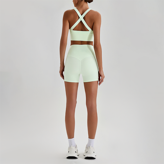 Wholesale Cross-Back Sports Bra & High-Waist Biker Shorts Set – Naked-Feel Quick-Dry Yoga 2-Piece