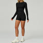 Long sleeve Sports top + High-waisted shorts 2-Piece Set