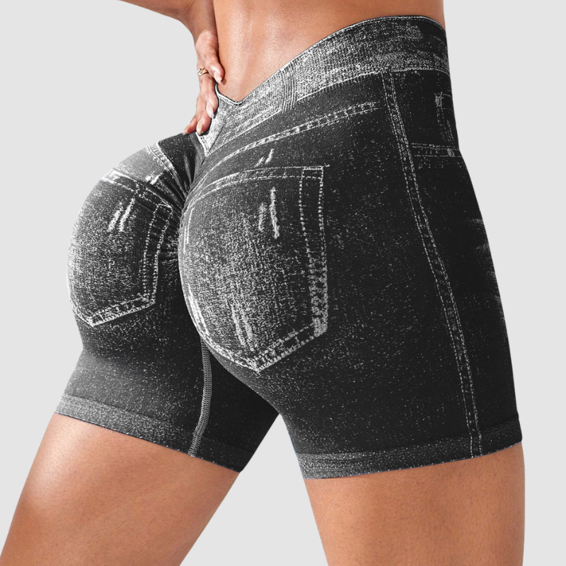 Wholesale High-Waisted Faux Denim Shorts