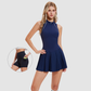 Wholesale Women's Half-Zip Mock Neck Sleeveless Tennis Dress with Inner Shorts – Anti-Exposure Sports Dress