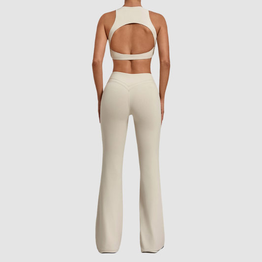 Wholesale Women's Sleeveless Yoga Set – Tummy Control Butt-Lifting Flare Pants 1081+9089