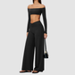 Wholesale Women's Long-Sleeve Tops + Wide-Leg Pants Fitness Two-Piece Set