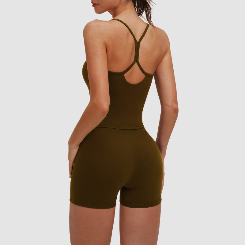 Wholesale yoga tank top with bra pads + shorts