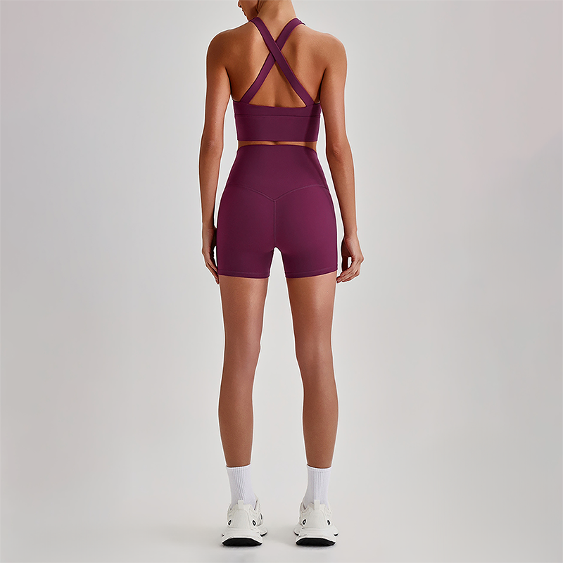 Wholesale Cross-Back Sports Bra & High-Waist Biker Shorts Set – Naked-Feel Quick-Dry Yoga 2-Piece
