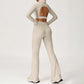 High-Neck Cropped Long Sleeve + Flared Leg Pants 2-Piece Set