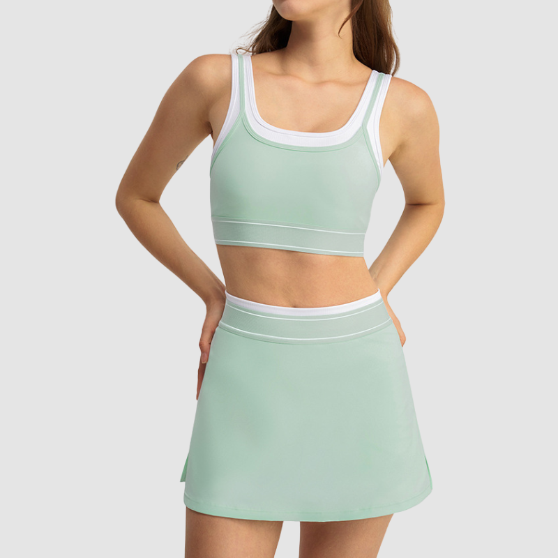 Wholesale Women's Contrast Stripe Halter Bra & Tennis Skirt Set – Sporty Two-Piece