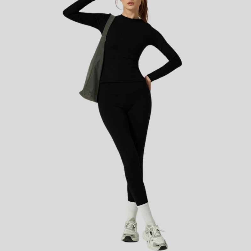 Long-Sleeve Slim Fit Tee+High-waisted leggings 2-piece set