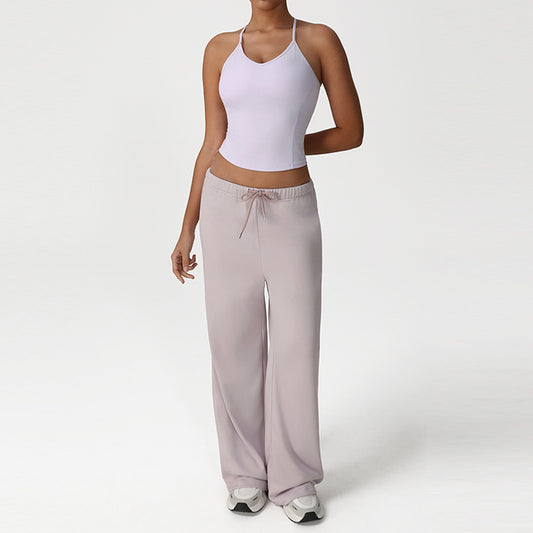 Thin Straps Crop Top + Loose Sports Pants 2-Piece Set