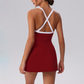 Wholesale Women's Spaghetti Strap Tennis Dress – Feather-Trim Anti-Exposure Fitness Dress