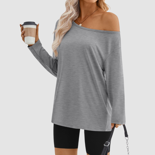 Wholesale Women's Contrast Off-Shoulder Long Sleeve Top