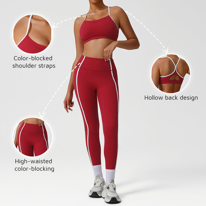 Cross-Back Color-Blocked Bra + High-Waisted Butt-Lifting Leggings 2-Piece Set