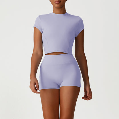 Snug-Fit Cropped T-Shirt + High-Waisted Butt-Lifting Shorts 2-Piece Set