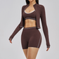 Color blocking Sports jacket+Sport Bra+High waisted shorts 3-piece set