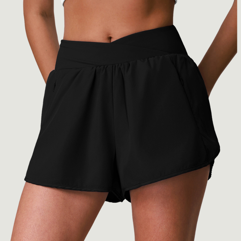 Wholesale Women's Quick-Dry Crossover Waist Running Shorts – Breathable Workout Gym Activewear