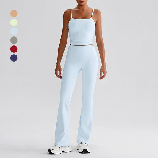 Thin straps tank top + Flared Leg pants 2-piece set