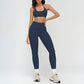 Halter-neck open-back sports bra + high-waisted leggings 2-piece set