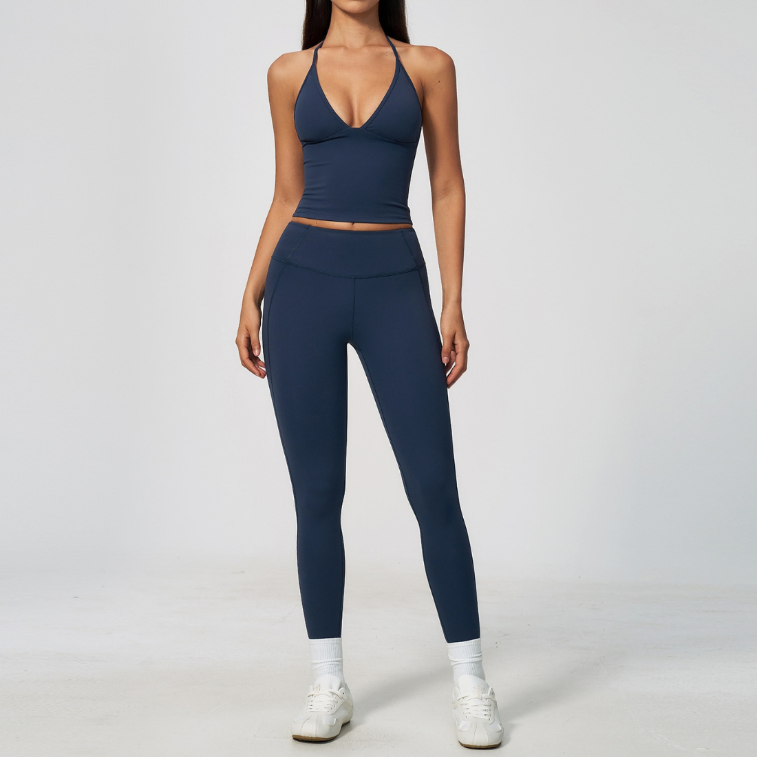 Wholesale Women's Deep-V Sleeveless Vest + Long Pants Yoga Set