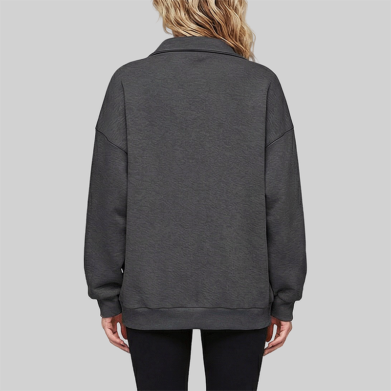 Loose long sleeved Half Zip Stand Collar Fleece Sweatshirt