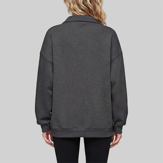 Loose long sleeved Half Zip Stand Collar Fleece Sweatshirt