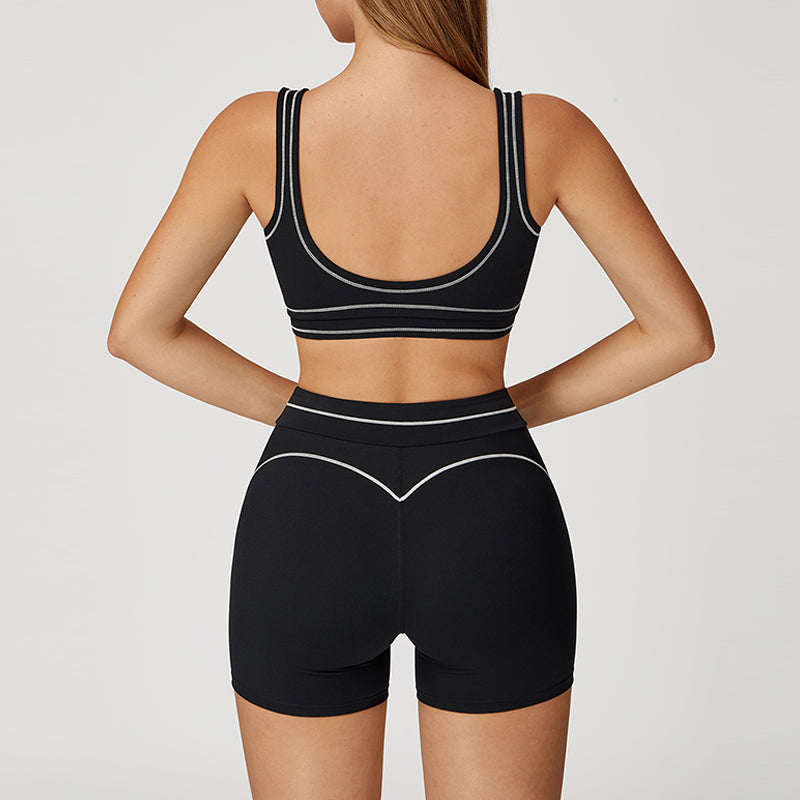 Contrasting Color Sports Bra + high waist shorts 2-piece set