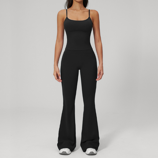 Wholesale Seam-Detail Racerback Tank Top & High-Waist Flare Leggings Set – Brushed Yoga 2-Piece