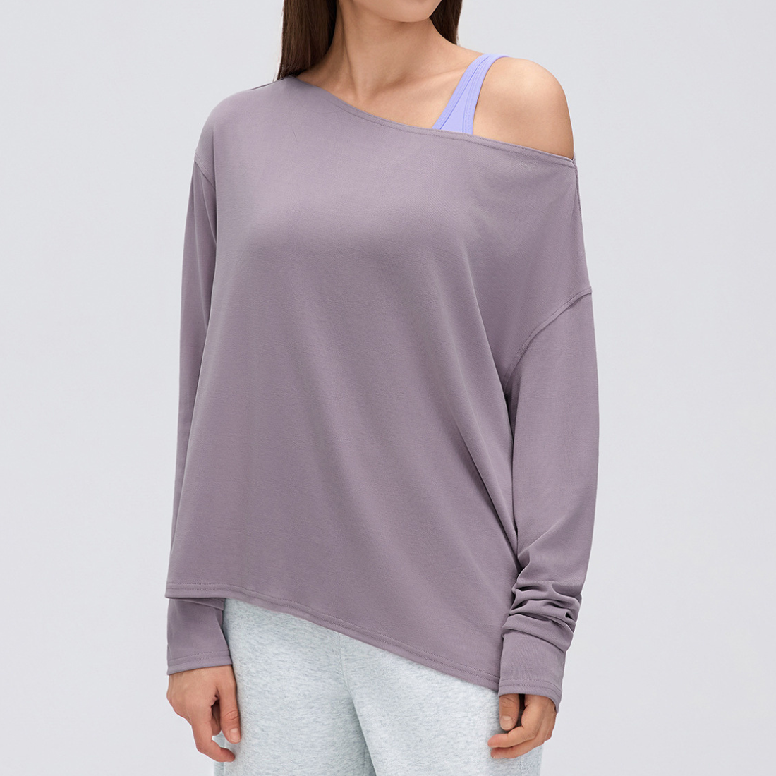 Wholesale Women's Activewear Loose Asymmetric-Shoulder Long-Sleeve Yoga Top