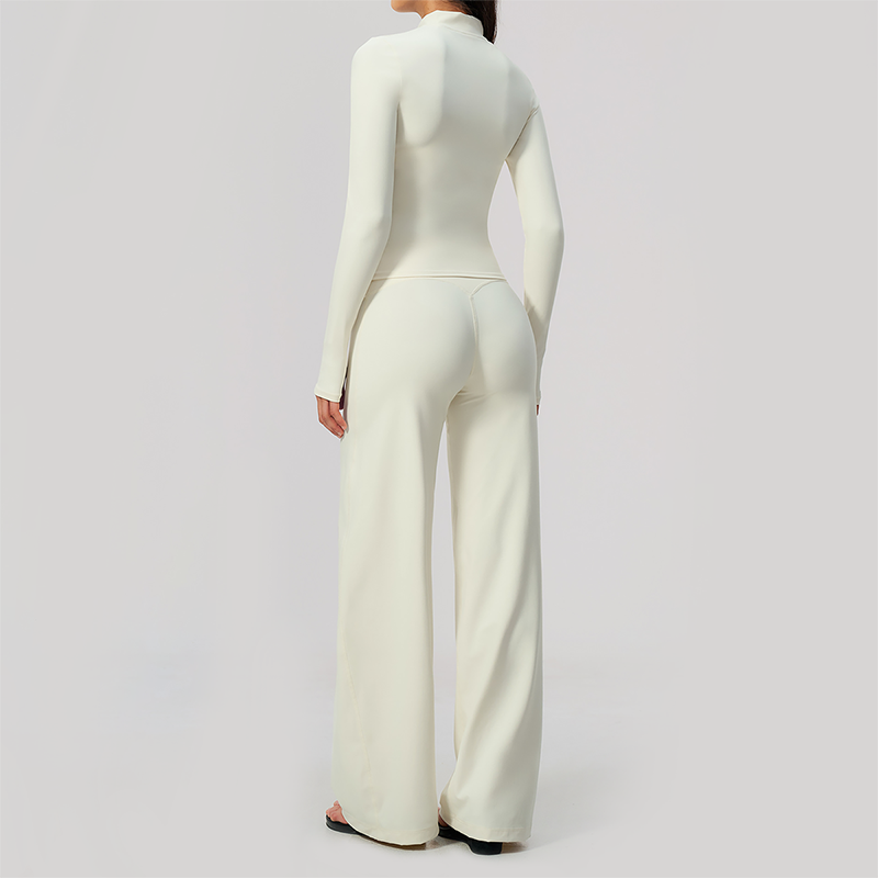 Wholesale Women's Zip-Up Yoga Jacket Set – Relaxed Wide-Leg Pants Activewear Set