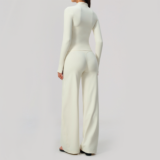 Wholesale Women's Zip-Up Yoga Jacket Set – Relaxed Wide-Leg Pants Activewear Set
