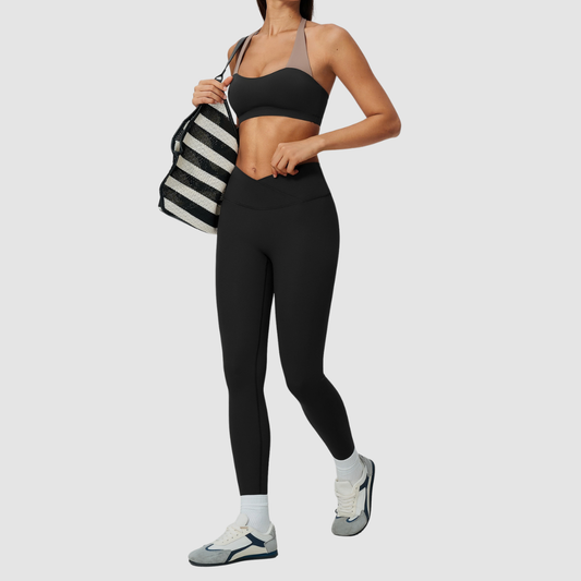 Wholesale Women's Color-Block Sports Bra & Leggings Two-Piece Set