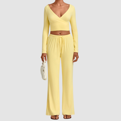 Wholesale Women’s Tie-Front Zip Yoga Cover-Up & Straight-Leg Pants Set