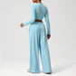 Snug-Fit Cropped Long Sleeves + Loose Drawstring Wide-Leg Pants 2-Piece Set