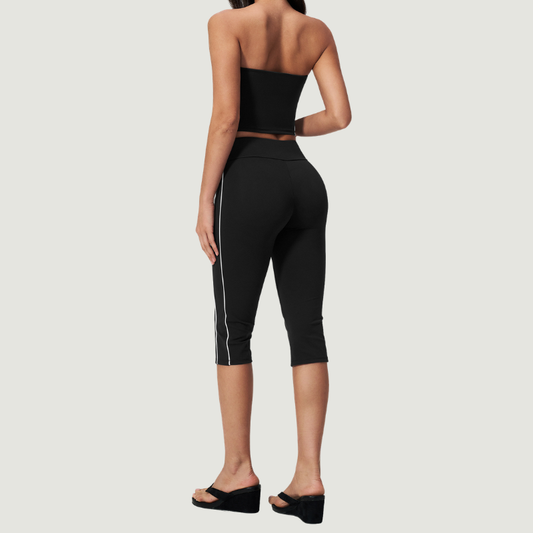 Wholesale Women's Brushed Strapless Tube Top & Mid-Length Leggings Set – Padded Yoga Fitness 2-Piece
