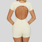 Contrasting backless yoga bodysuit.