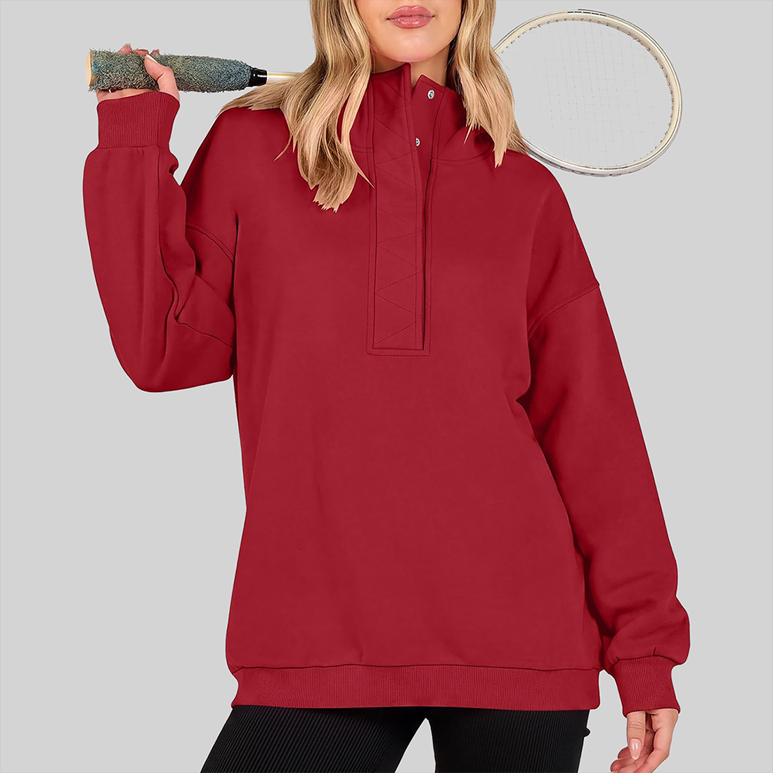 Wholesale Half-Button Hooded Sweatshirt – Loose Casual Long Sleeve Hoodie