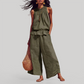 Wholesale Women's Ruffle Neck Sleeveless Top & Wide-Leg Pants Vacation Set