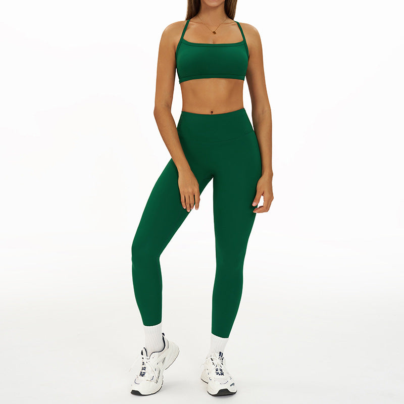 Thin straps Sports Bra + High-waisted leggings 2-Piece Set