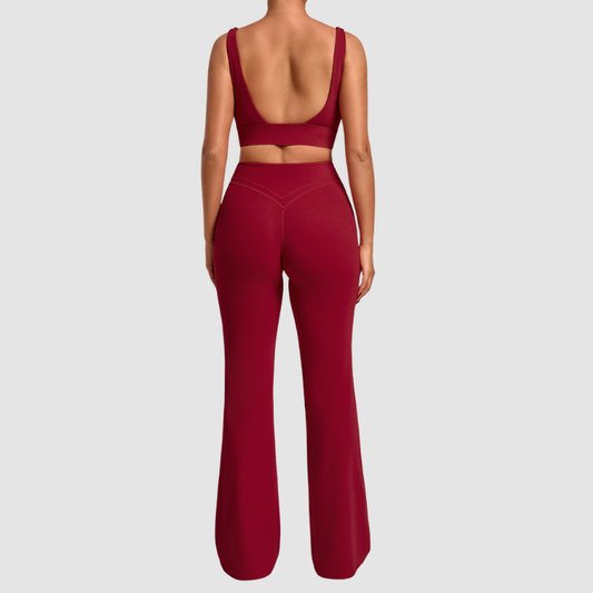 Wholesale Women's Naked-Feel Sports Bra + Flare Pants Set – Moisture-Wicking Yoga Fitness Activewear