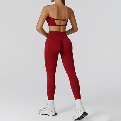 Tubo sem costura Sport Bra + Setes de 2 peças de cintura alta