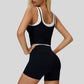Two-piece contrasting sports tank top+sports shorts 2-piece set